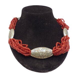 Stunning Red Coral and Silver Necklace/ Choker/ Chico's
